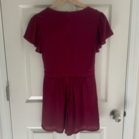 Express Cut Out short sleeve Romper Chiffon coquette sweet NWOT magenta bow - Picture 4 of 12